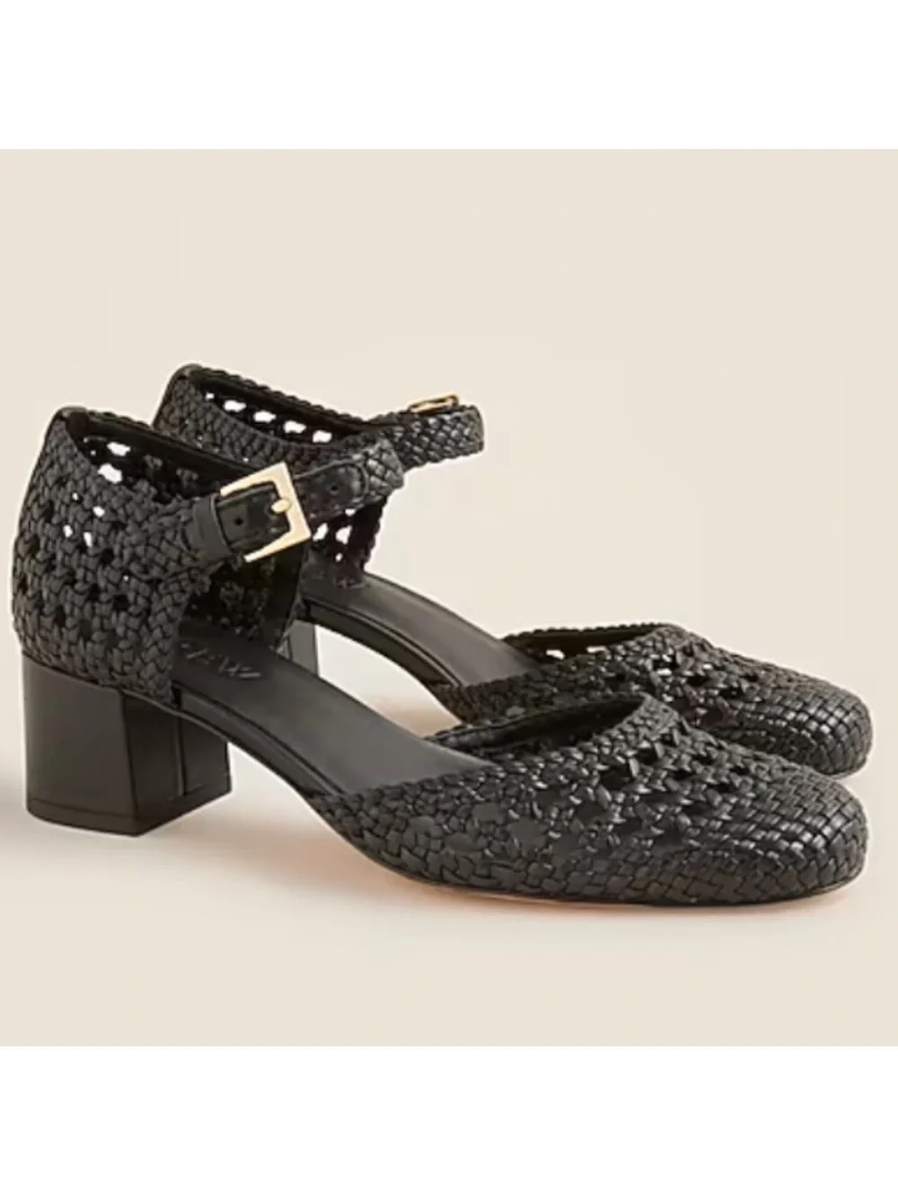 NEW J. Crew Mollie buckle-strap heels in black woven leather CM896 $298 size 8.5